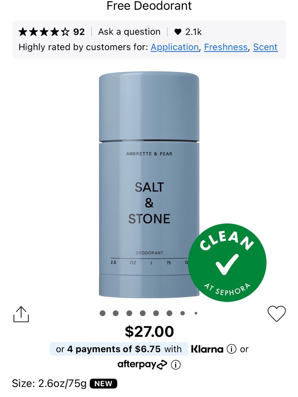 Salt & Stone Ambrette & Pear Deodorant Stick